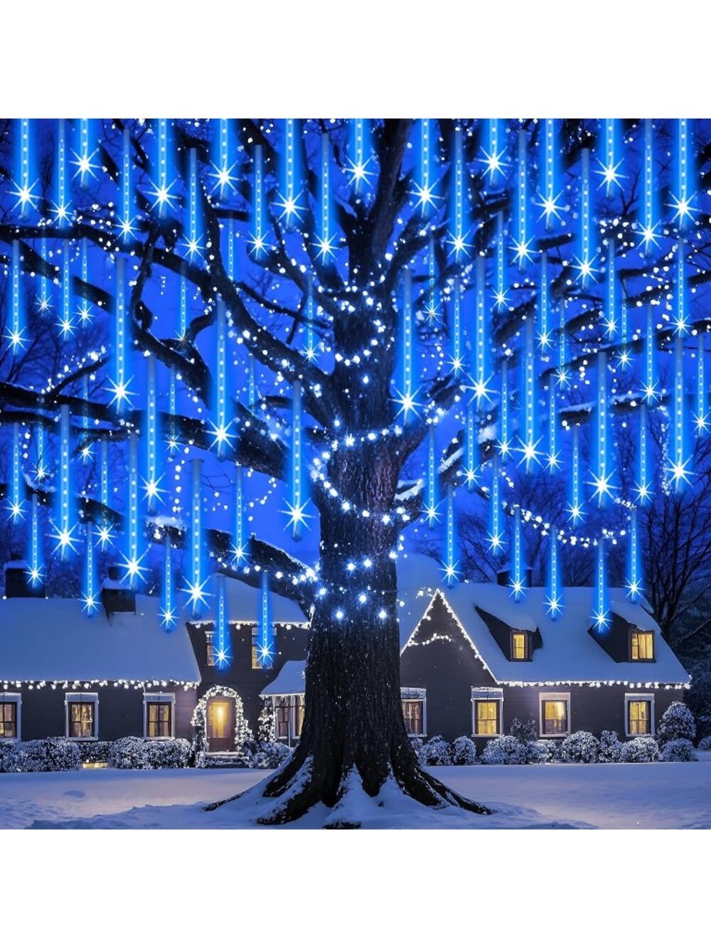 8 Tubes 192 LED Blue Meteor Shower Ul Certified Christmas Lights Decoration